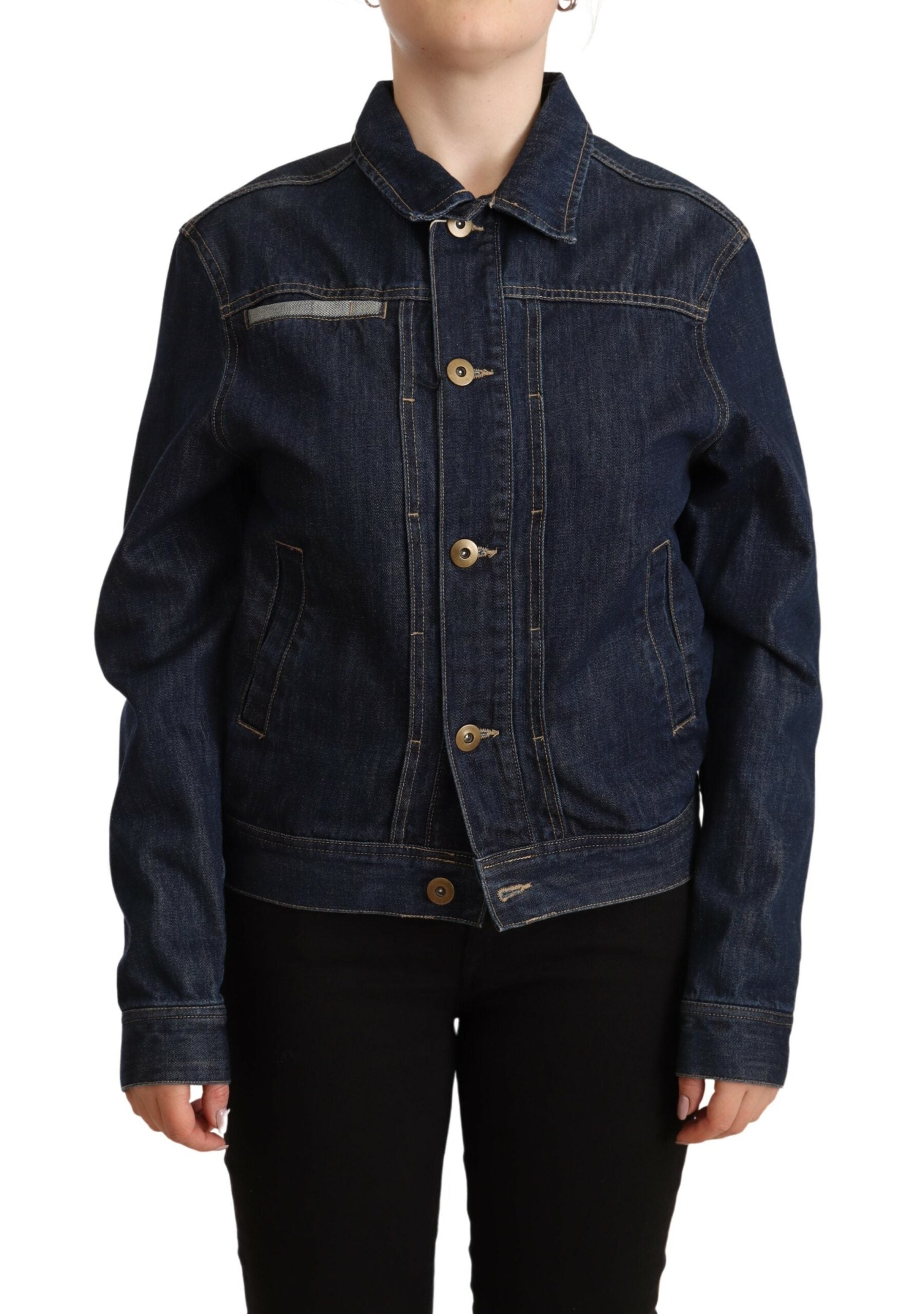 Master Coat Dark blue denim jacket with long sleeves and button placket